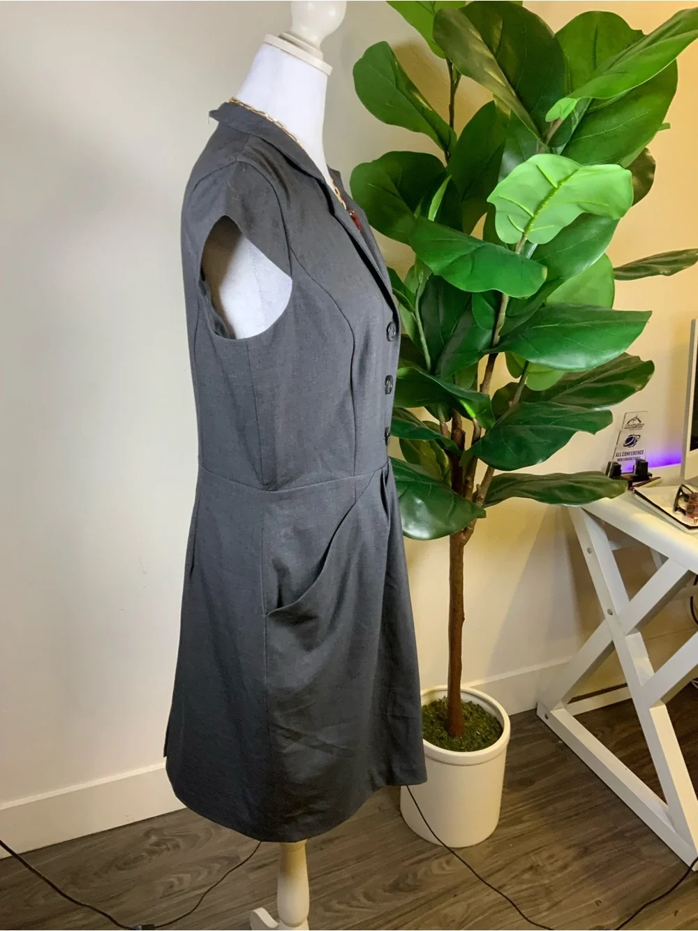 Calvin Klein Charcoal Gray Cap-Sleeve Midi Dress